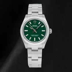 Rolex Oyster Perpetual 277200 31mm Groene Wijzerplaat Gladde Lunette Roestvrij Staal Horloge