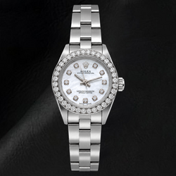 Rolex Oyster Perpetual 67193 26mm Wit Parelmoer Diamanten Wijzerplaat Roestvrij Staal Horloge