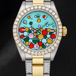 Rolex Oyster Perpetual 6748 31 mm Turquoise Celebration Lichtgevende Wijzerplaat met Streepindexen Tweekleurig Horloge