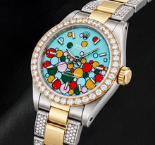 Afbeelding in Gallery-weergave laden, Rolex Oyster Perpetual 6748 31 mm Turquoise Celebration Lichtgevende Wijzerplaat met Streepindexen Tweekleurig Horloge
