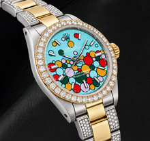 Afbeelding in Gallery-weergave laden, Rolex Oyster Perpetual 6748 31 mm Turquoise Celebration Lichtgevende Wijzerplaat met Streepindexen Tweekleurig Horloge
