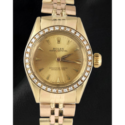 Dames Rolex Oyster Perpetual Horloge met Diamanten Lunette en Geelgoud