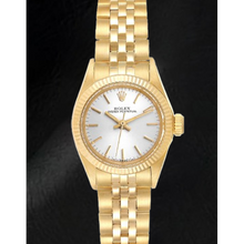 Afbeelding in Gallery-weergave laden, Rolex Oyster Perpetual Zilveren Stick Wijzerplaat 24 mm Geel Goud Dameshorloge
