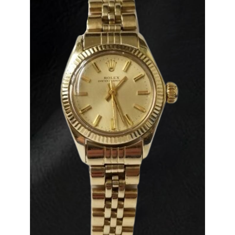 Rolex Oyster Perpetual geelgouden horloge met champagnekleurige wijzerplaat van 24 mm