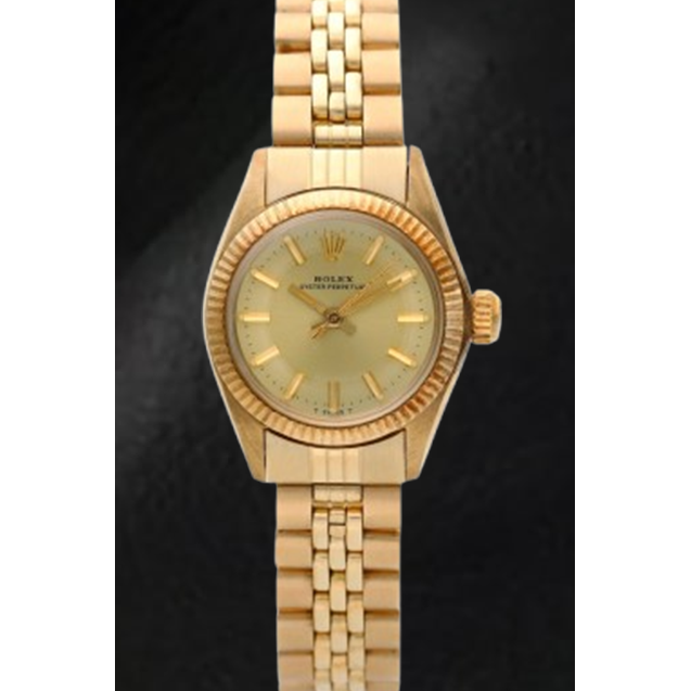 Rolex Oyster Perpetual geelgouden horloge met champagnekleurige wijzerplaat van 24 mm