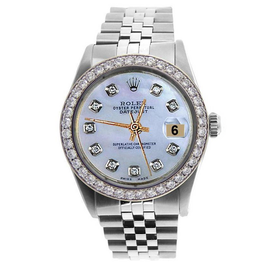 Rolex Roestvrij staal Datum Zojuist horloge witte diamanten wijzerplaat heren snelverstelling

