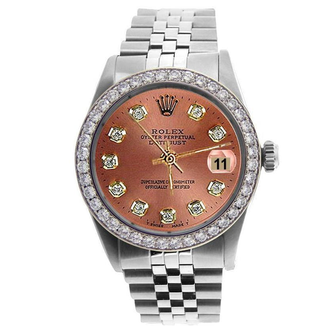 Rolex Salmon Diamond Dial Bezel Horloge Roestvrij Staal Rolex Jubilee SNELLE INSTELLING