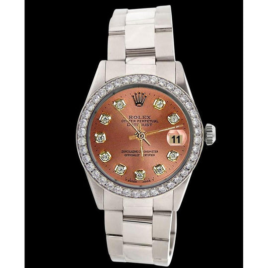 Rolex Salmon Diamond Dial Bezel Oyster Band Herenhorloge Roestvrij Staal SNELLE INSTELLING
