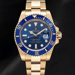 Rolex Submariner Datum 40mm 116618LB Blauwe Wijzerplaat Geelgoud Horloge