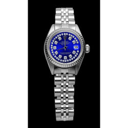 Rolex blauw roestvrijstalen jubileum Datumjust-horloge met dubbele rij diamanten wijzerplaat
