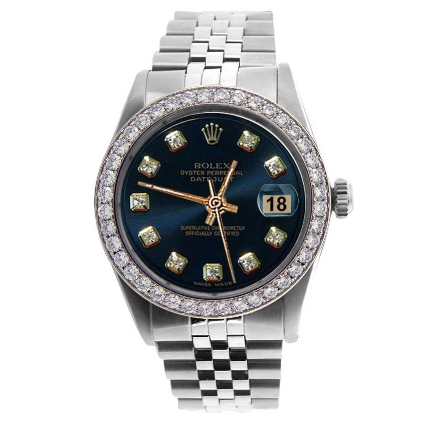 Rolex blauwe diamanten wijzerplaat herenhorloge roestvrij staal Jubileum-armband Rolex snel ingesteld
