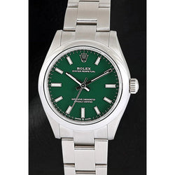Rolex dame Oester Doorlopend 31 mm stalen horloge met groene lichtgevende wijzerplaat