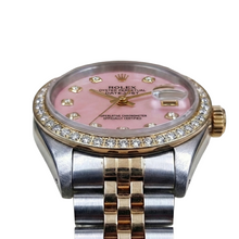 Afbeelding in Gallery-weergave laden, Rolex dames 18K geelgouden diamanten horloge met roze wijzerplaat
