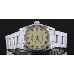 Rolex datumjust Horloge Romeinse Wijzerplaat Gladde Lunette Roestvrij Staal Middelgroot