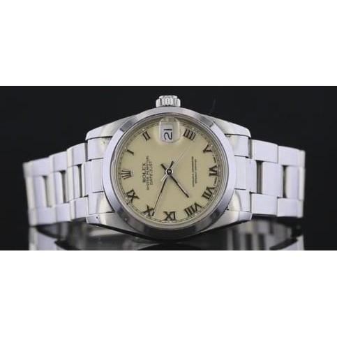 Rolex datumjust Horloge Romeinse Wijzerplaat Gladde Lunette Roestvrij Staal Middelgroot
