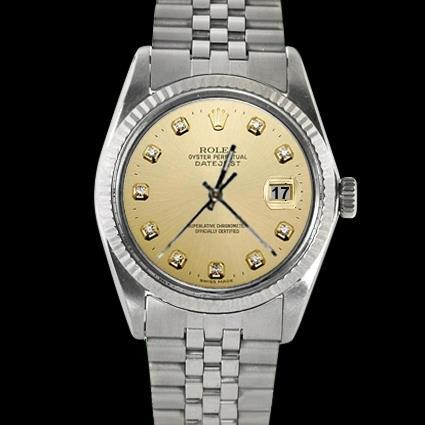 Rolex datumjust heren diamanten wijzerplaat gecanneleerde lunette jubileum roestvrij staal snel staal

