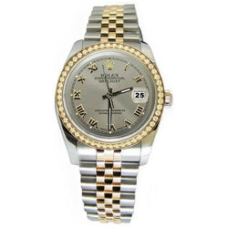 Rolex diamanten rand Datumjust horloge grijze Romeinse wijzerplaat tweekleurige SNELLE INSTELLING