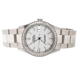 Rolex diamanten rand roestvrijstalen Datumjust-horloge met witte stok-wijzerplaat