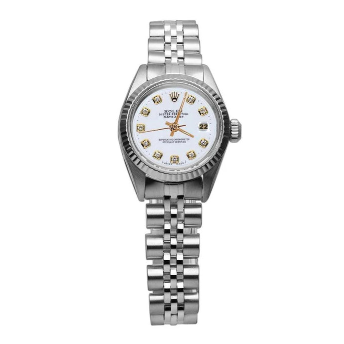 Rolex eeuwigdurend roestvrijstalen dames Datumjust-horloge met witte diamanten wijzerplaat
