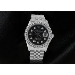 Rolex grote rand zwarte jubileum diamanten wijzerplaat Datumjust roestvrij stalen herenhorloge
