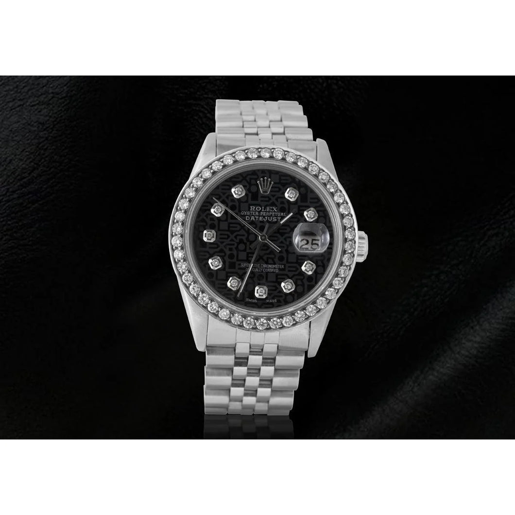 Rolex grote rand zwarte jubileum diamanten wijzerplaat Datumjust roestvrij stalen herenhorloge
