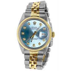 Rolex heren Datumjust Rolex blauw roestvrij staal en gouden jubileumarmband snel ingesteld