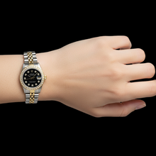 Afbeelding in Gallery-weergave laden, Rolex middelgroot Datumjust diamanten horloge zwarte middelgrote diamanten wijzerplaat P4
