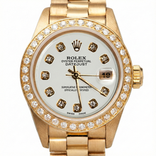 Afbeelding in Gallery-weergave laden, Rolex presidentiële stijl dameshorloge witte diamanten wijzerplaat lunette
