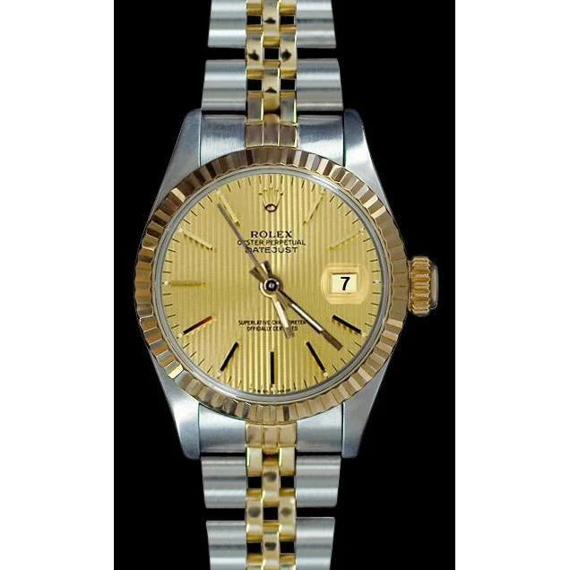 Rolex roestvrij staal en goud jubileum champagne stok wijzerplaat Datumjust dameshorloge
