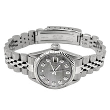 Afbeelding in Gallery-weergave laden, Rolex roestvrij staal jubileum Datumjust dameshorloge met grijze diamanten wijzerplaat
