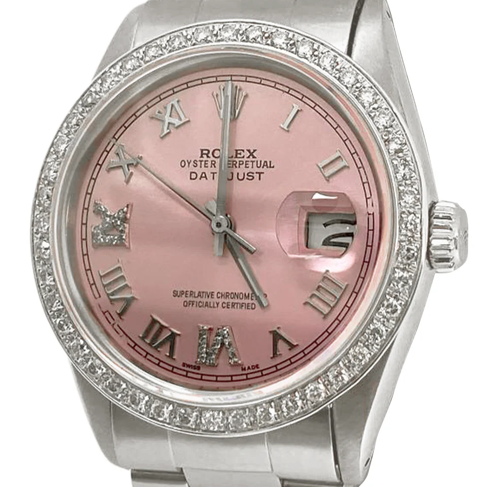 Rolex roze Romeinse wijzerplaat diamanten rand Oester-armband herenhorloge 36 mm SNELLE INSTELLING