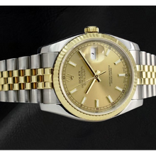 Afbeelding in Gallery-weergave laden, Rolex stok wijzerplaat Datumjust herenhorloge snel ingesteld &amp; gouden jubileumarmband snel ingesteld
