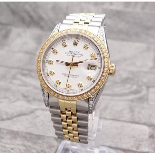 Rolex tweekleurig jubileumarmbandhorloge, 36 mm Datumjust witte diamanten wijzerplaat
