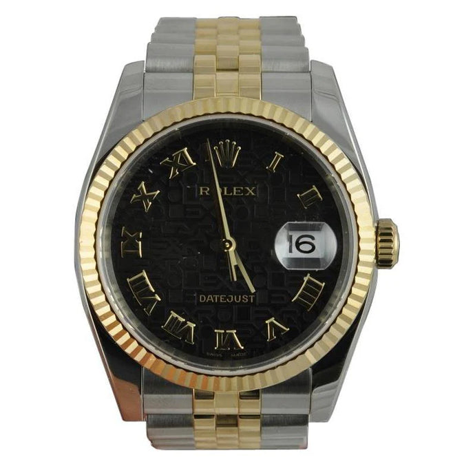 Rolex tweekleurige Datumjust herenhorloge zwarte Romeinse wijzerplaat heren SNELLE INSTELLING
