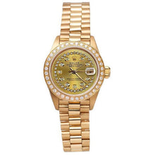 Afbeelding in Gallery-weergave laden, Rolex voorzitter-stijl Champagne Snaar Wijzerplaat horloge geel goud Diamant band

