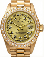 Afbeelding in Gallery-weergave laden, Rolex voorzitter-stijl Champagne Snaar Wijzerplaat horloge geel goud Diamant band
