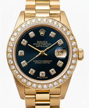 Afbeelding in Gallery-weergave laden, Rolex voorzitter Stijl Horloge Blauwe diamanten wijzerplaat rand Datumjust Geel goud
