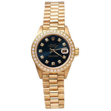 Afbeelding in Gallery-weergave laden, Rolex voorzitter Stijl Horloge Blauwe diamanten wijzerplaat rand Datumjust Geel goud

