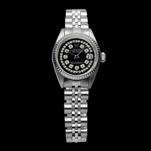 Afbeelding in Gallery-weergave laden, Rolex zwarte dubbele roestvrij staal Jubileum armband dames Datumjust horloge
