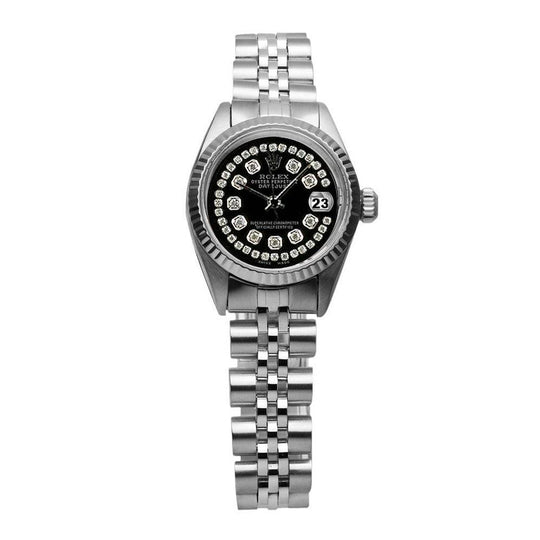 Rolex zwarte dubbele roestvrij staal Jubileum armband dames Datumjust horloge
