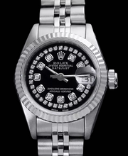 Afbeelding in Gallery-weergave laden, Rolex zwarte dubbele roestvrij staal Jubileum armband dames Datumjust horloge
