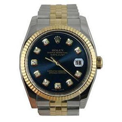 Rolex roestvrij staal & gouden jubileum Datumjust herenhorloge blauwe gekartelde lunette