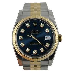 Rolex roestvrij staal & gouden jubileum Datumjust herenhorloge blauwe gekartelde lunette