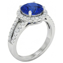 Afbeelding in Gallery-weergave laden, Rond briljant geslepen en Sri Lanka saffier 4.15 ct. Diamanten Ring WG 14K
