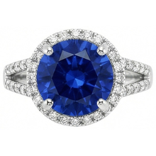 Afbeelding in Gallery-weergave laden, Rond briljant geslepen en Sri Lanka saffier 4.15 ct. Diamanten Ring WG 14K
