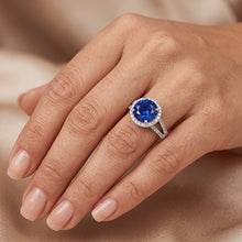 Afbeelding in Gallery-weergave laden, Rond briljant geslepen en Sri Lanka saffier 4.15 ct. Diamanten Ring WG 14K
