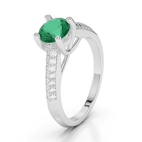 Rond geslepen 2,60 ct. Groene smaragd en diamanten jubileumring wit goud