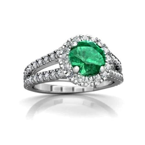 Rond geslepen 3,80 ct. Groene smaragd en diamanten trouwring goud wit 14K