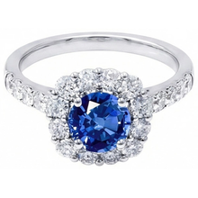Afbeelding in Gallery-weergave laden, Rond geslepen Sri Lanka saffier Natuurlijke echte diamanten ( niet in een laboratorium gekweekt ) ring goud 14K 1.50 karaat
