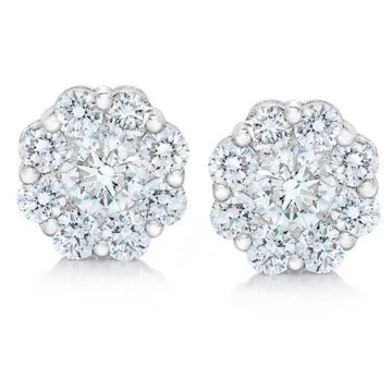 Rond Geslepen 4,74 Karaat Echt Diamanten Cluster Studs Halo Oorbellen Goud Wit